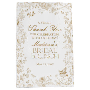 Sacola Para Presentes Média Toile De Jouy Floral Dourado Favoritos para Brunch
