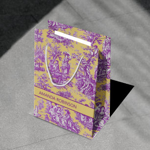 Sacola Para Presentes Média Tóile de jouy, roxo e vintage