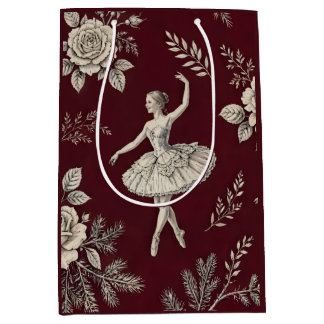 Sacola Para Presentes Média Toile de Natal Bailarina - Borgonha