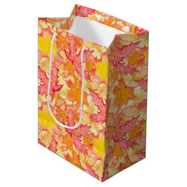 SACOLA PARA PRESENTES MÉDIA TOM DAS FOLHAS DE OUTONO LARANJA & AMARELO & VERME