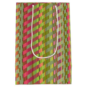 Sacola Para Presentes Média Toneladas de Listras Rosa e Verde