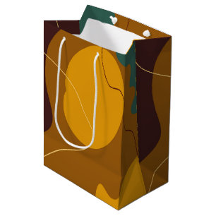 Sacola Para Presentes Média Tons da Terra em formas orgânicas abstrato fundo