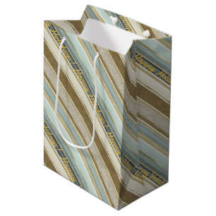 Sacola Para Presentes Média Tons da Terra Padrão Dourado de Natal nº 28 ID1009