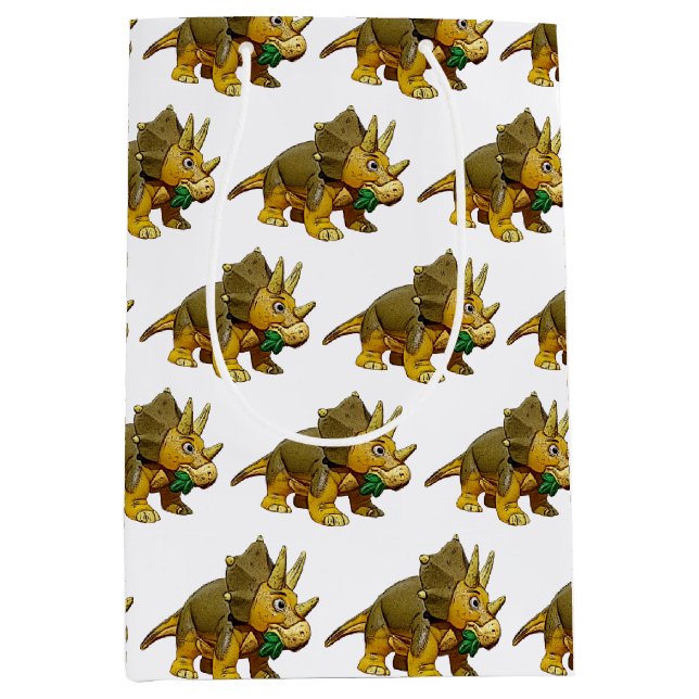 Sacola Para Presentes Média Toque de animação do dinossauro Triceratops (Frente)