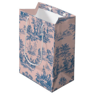 Sacola Para Presentes Média Torre francesa de jouy azul e rosa elegante