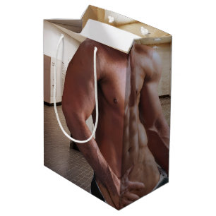 Sacola Para Presentes Média Torso masculino musculoso sem camisa de SlipperyJo