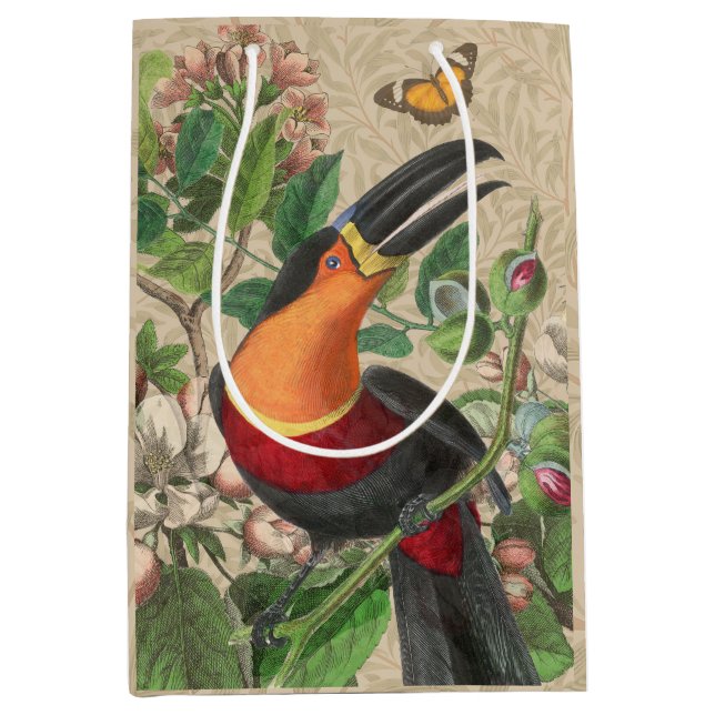 Sacola Para Presentes Média Toucan Jungle Tropical Bird Beauful Antiguidade (Frente)