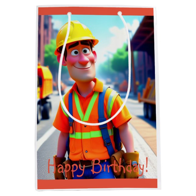 Sacola Para Presentes Média Trabalhador de Construção (Frente)