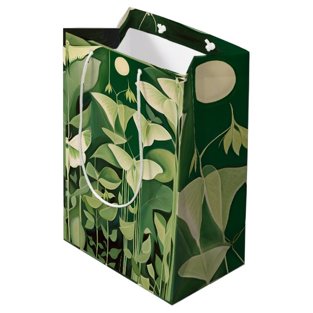 Sacola Para Presentes Média Traça Luna e flores - Verde e Creme (Verso inclinado)