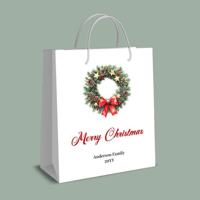 Sacola Para Presentes Média Traditional Christmas wreath gift bag personalized (Traditional Christmas wreath gift bag personalized)