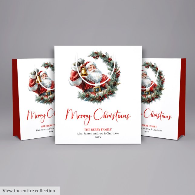 Sacola Para Presentes Média Traditional Santa Claus Cozy Red Green Gift Bag (Traditional Santa Claus Cozy Red Green Gift Bag)