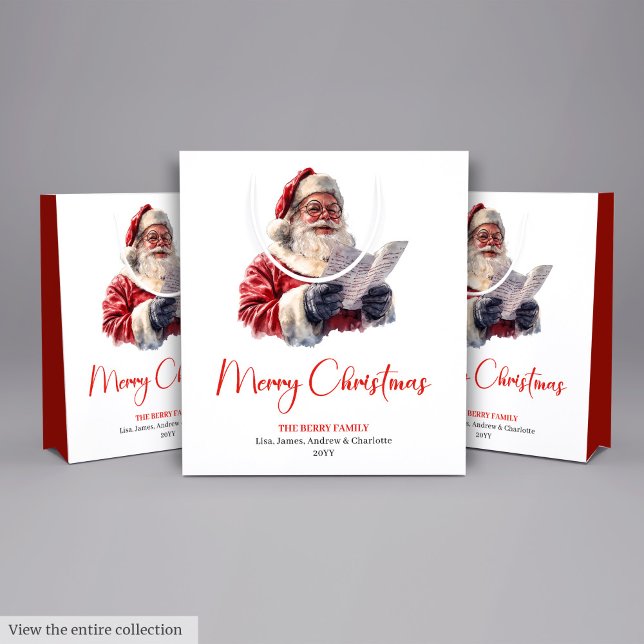 Sacola Para Presentes Média Traditional Santa Claus Cozy Red Green Gift Bag (Traditional Santa Claus Cozy Red Green Gift Bag)