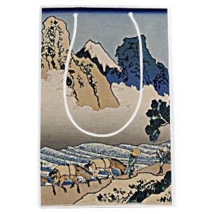 Sacola Para Presentes Média Trás da montanha Fuji do rio Minobu Hokusai