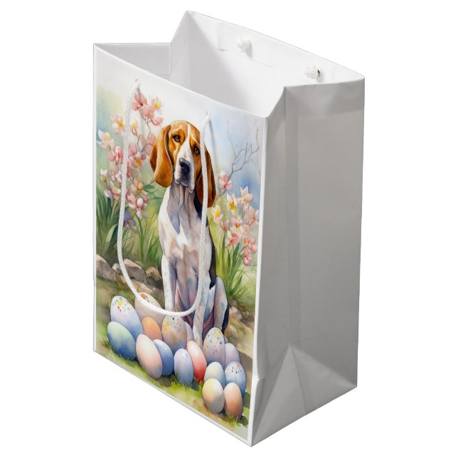 Sacola Para Presentes Média Treeing Walker Coonhound com Ovos de Páscoa Feriad (Frente inclinada)