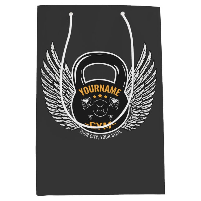 Sacola Para Presentes Média Treinador de Fitness de Kettlebell Personalizado G (Frente)