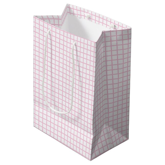 Sacola Para Presentes Média Treliça Rosa Claro - Branco (Frente inclinada)