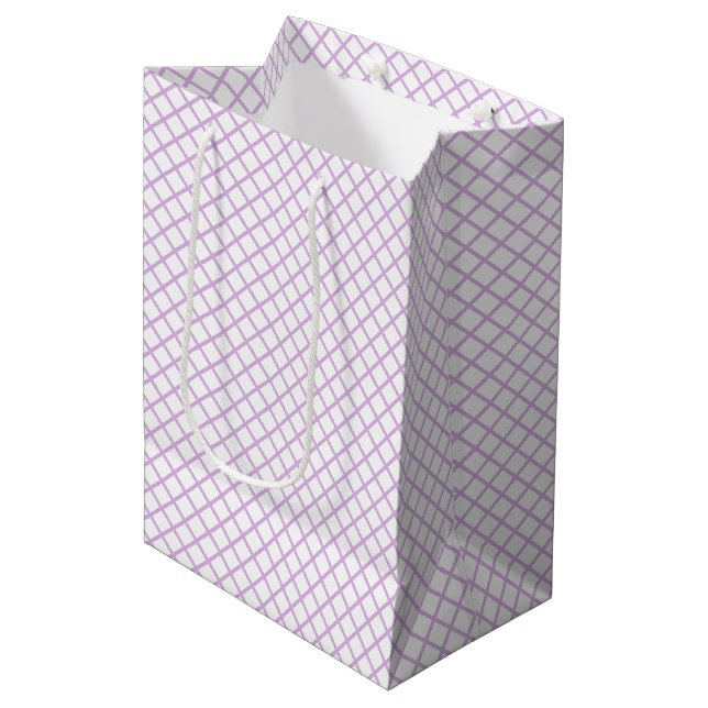 Sacola Para Presentes Média Trellis de Diamante Lilás Suave - Branco (Frente inclinada)