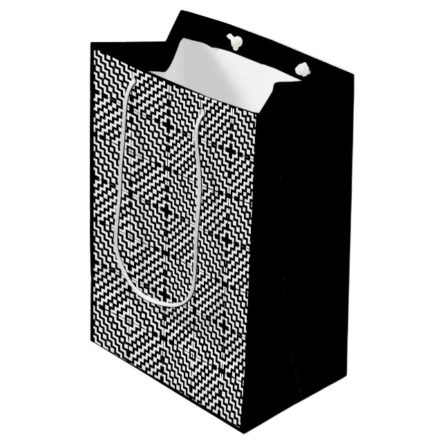 Sacola Para Presentes Média Trendy Black and White Aztec Design Gift Bag (Frente inclinada)