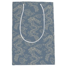 Sacola Para Presentes Média Trendy Chinoiserie Lunar Comemora Dragão Dourado