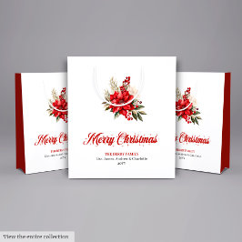Sacola Para Presentes Média Trendy Christmas Poinsettia Script Font Gift Bags