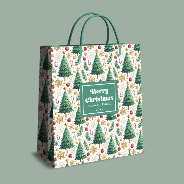 Sacola Para Presentes Média Trendy Christmas trees gift bag editable layout (Trendy Christmas trees gift bag editable layout

)