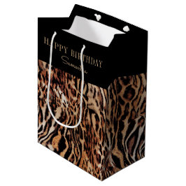 Sacola Para Presentes Média Trendy Na moda Animal Print Birthday com Nome