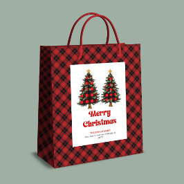 Sacola Para Presentes Média Trendy red black tartan Christmas bag editable