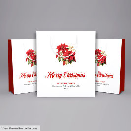 Sacola Para Presentes Média Trendy Watercolor Christmas Poinsettia Holiday Bag