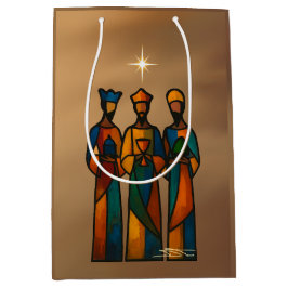 Sacola Para Presentes Média Três Reis Magos Abstratos