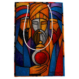 Sacola Para Presentes Média Três Reis Magos em Vidro Colorido Moderno