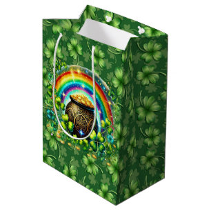 Sacola Para Presentes Média Trevo de Quatro Folhas Verde Irlandês