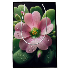 Sacola Para Presentes Média Trevo Floral Rosa e Verde Oxalis