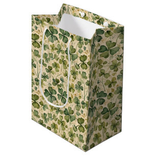 Sacola Para Presentes Média Trevos Verdes Delicados Sem Costura