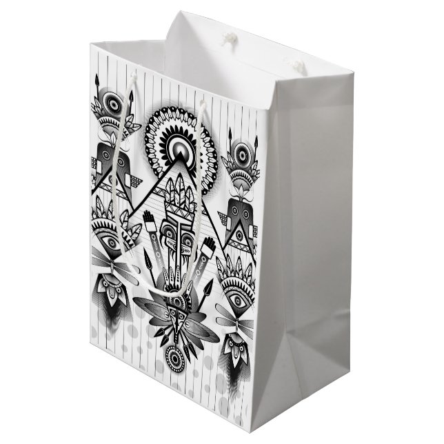 Sacola Para Presentes Média Tribal Nativo abstrato (Frente inclinada)