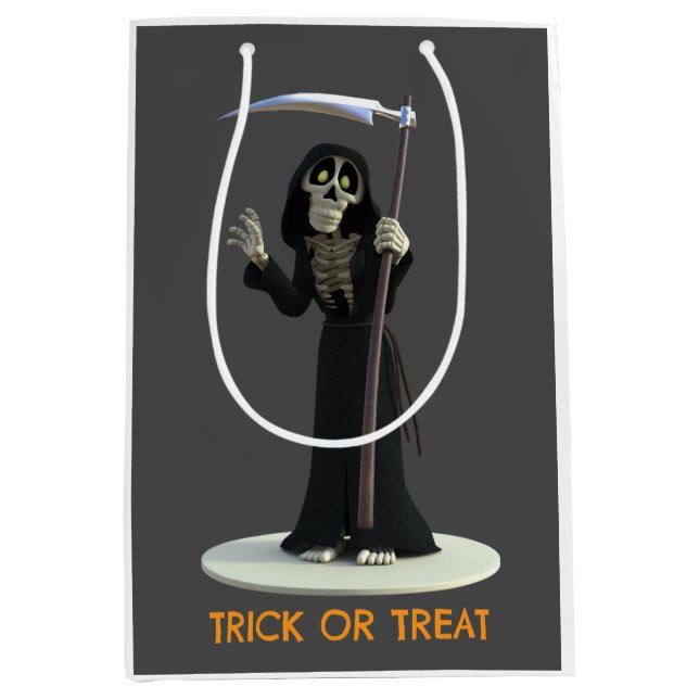 Sacola Para Presentes Média Trick or Treat. Cartoon Grim Reaper (Frente)