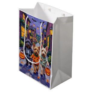 Sacola Para Presentes Média Tricôes de Skye Terrier no Halloween