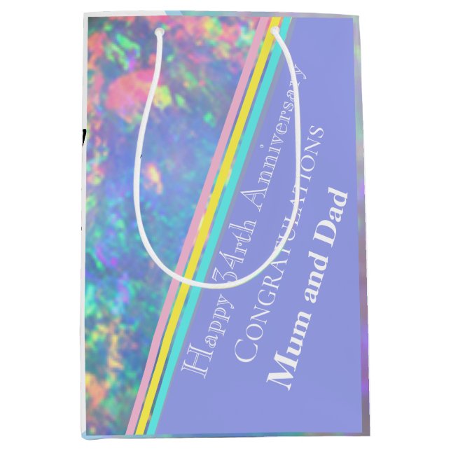 Sacola Para Presentes Média Trinta e Quarto Aniversário de Casamento, Opal, (Frente)