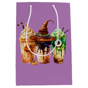 Sacola Para Presentes Média Trio de Aquarela de Bebida de Café de Halloween