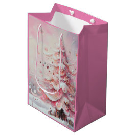 Sacola Para Presentes Média Tripas brancas cor-de-rosa, árvore de Natal Whimss