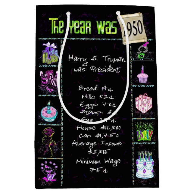 Sacola Para Presentes Média Trivia De Diversão Do Ano De Nascimento De 1950 A  (Frente)