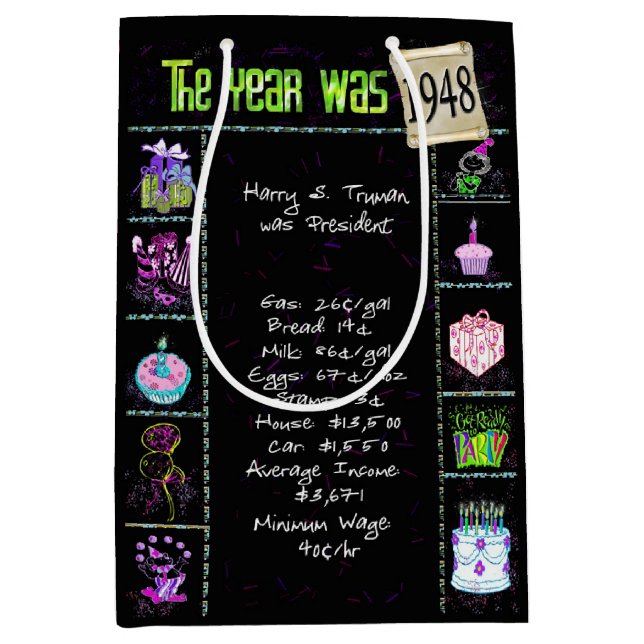 Sacola Para Presentes Média Trivia Divertida De 1948, Ano De Nascimento, A Pre (Frente)