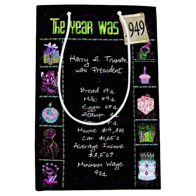 Sacola Para Presentes Média Trivia Divertida De 1949, Ano De Nascimento, A Pre (Frente)