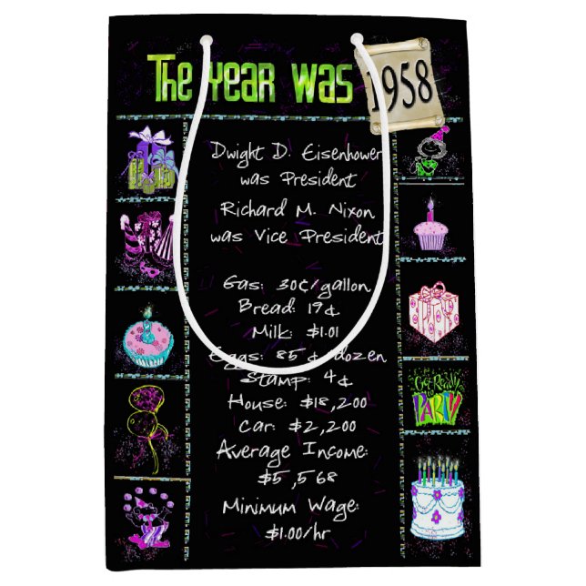 Sacola Para Presentes Média Trivia Divertida De 1958, Ano De Nascimento, A Pre (Frente)