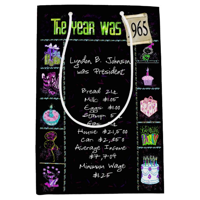 Sacola Para Presentes Média Trivia Divertida De 1965 Em Preto (Frente)