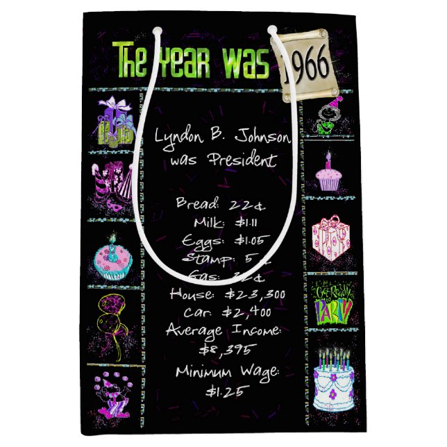 Sacola Para Presentes Média Trivia Divertida De 1966 Em Preto, Ano De Nascimen (Frente)