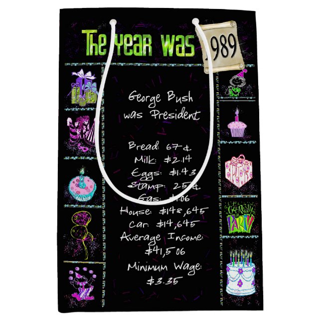 Sacola Para Presentes Média Trivia Divertida De 1989 Em Preto (Frente)