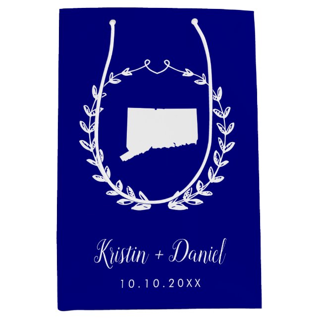 Sacola Para Presentes Média Troca de Boas-vindas do Mapa de Connecticut Azul d (Frente)