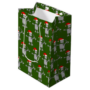 Sacola Para Presentes Média Trombone Santa Hat Robot
