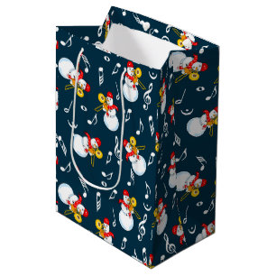 Sacola Para Presentes Média Trombone Snowman Music Notes Padrão