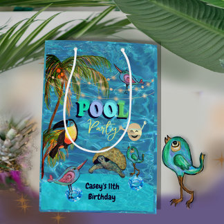 Sacola Para Presentes Média Tropical de Piscina de Verão